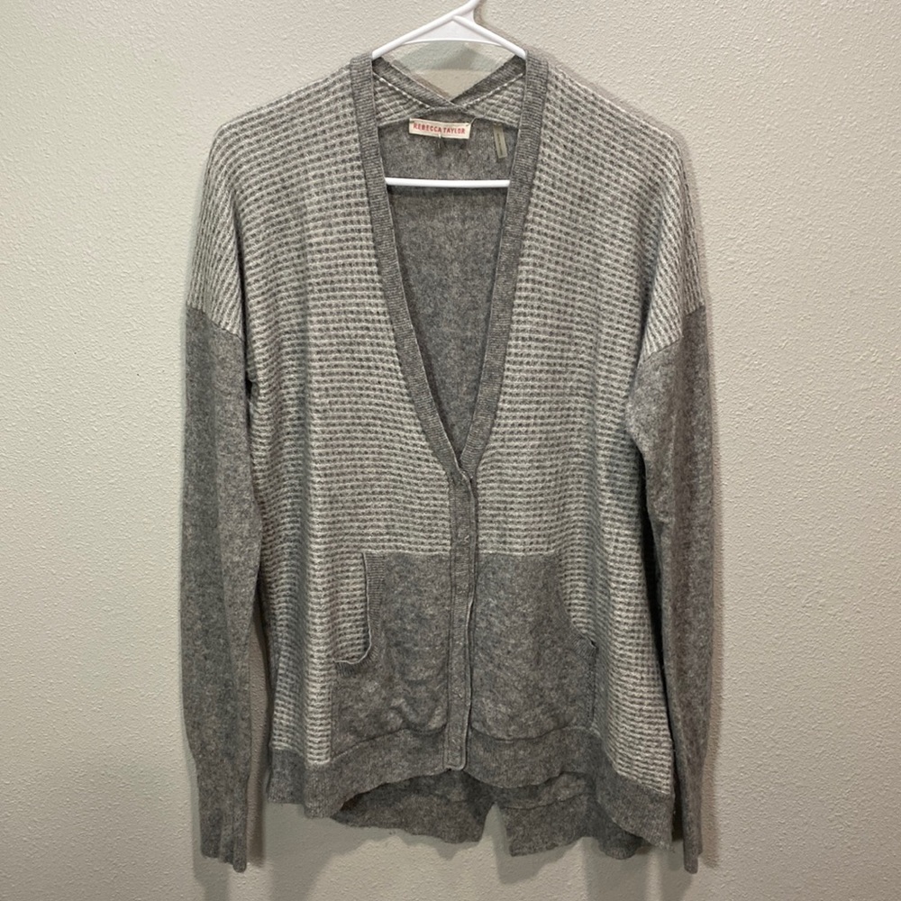 Rebecca Taylor v neck cardigan sweater merino wool cashmere gray